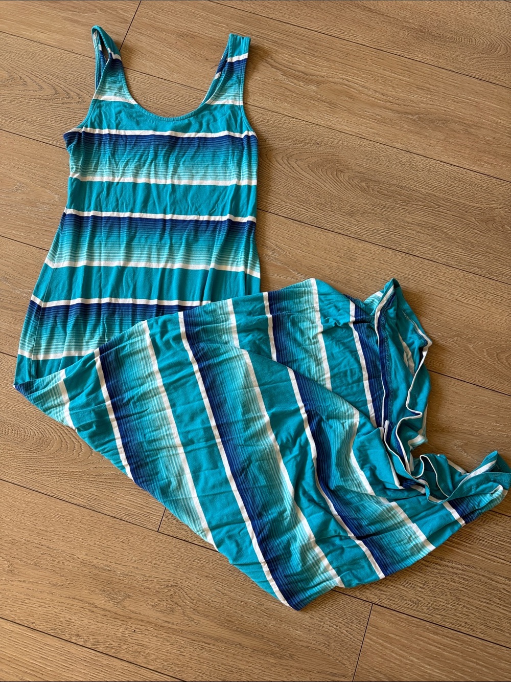 Girls Teal Striped One-Piece Dress